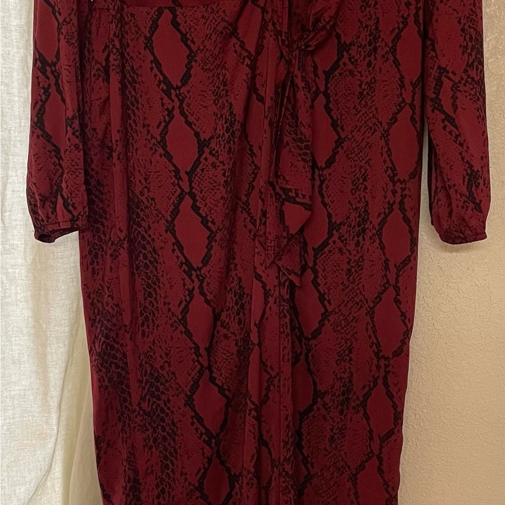 Express Red and Black Snake Print Long Sleeve Dress